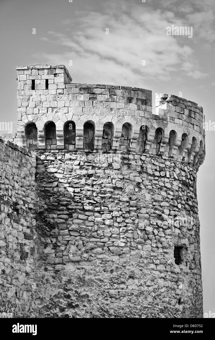 Architektur-Details der Festung Kalemegdan in Belgrad, Serbien. Schwarz / weiß Photograpy. Stockfoto