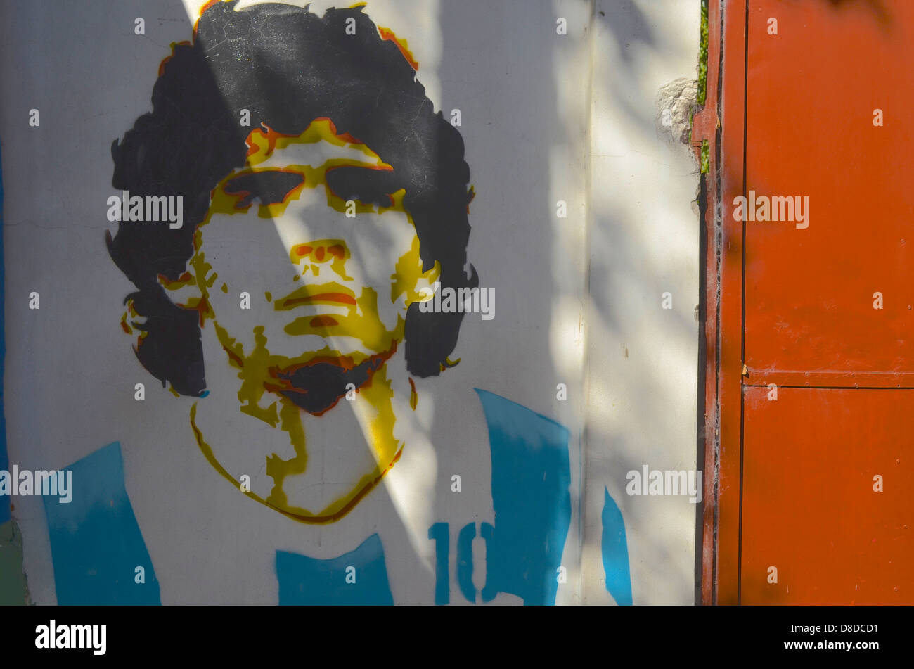 Schablone Graffiti von Diego Maradona im Stadtteil La Boca in Buenos Aires Stockfoto
