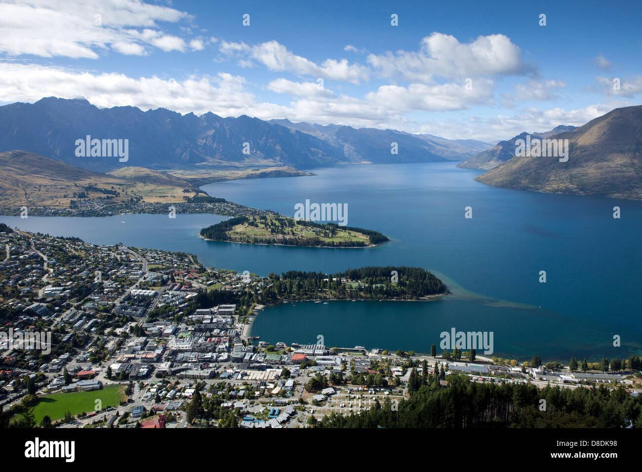 Ein Blick auf Queenstown und Lake Wakatipu auf der Südinsel Neuseelands Stockfoto