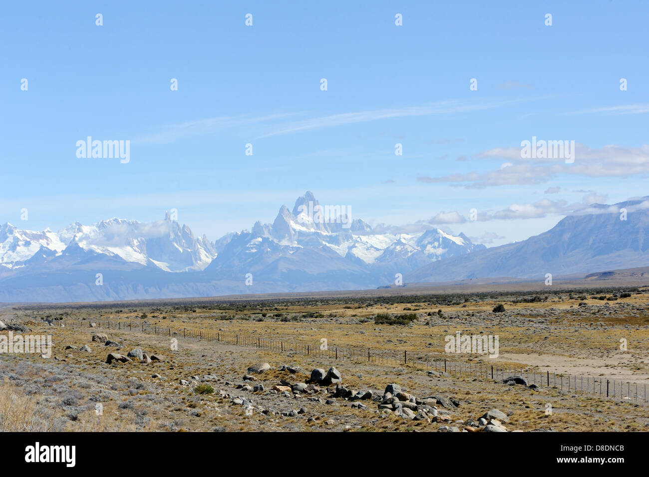 Suchen in der patagonischen Steppe, Monte Fitz Roy (Cerro Chaltén, Mount Fitz Roy, Cerro Fitz Roy Mount Fitzroy) Stockfoto