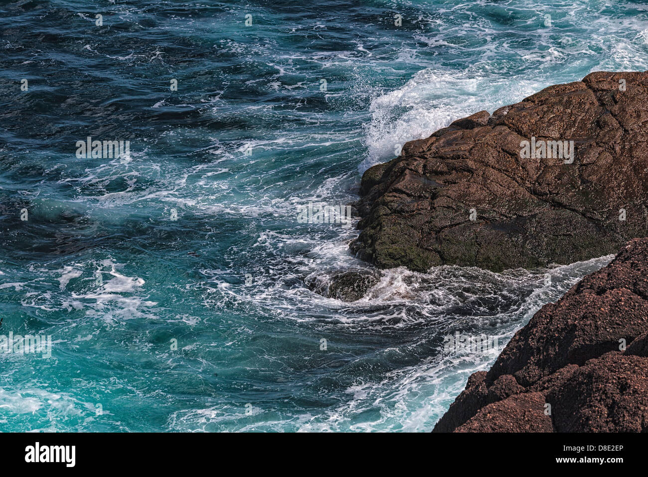 Gewalttätige Ozean trifft den Felsen im Cape Spear, Neufundland Stockfoto