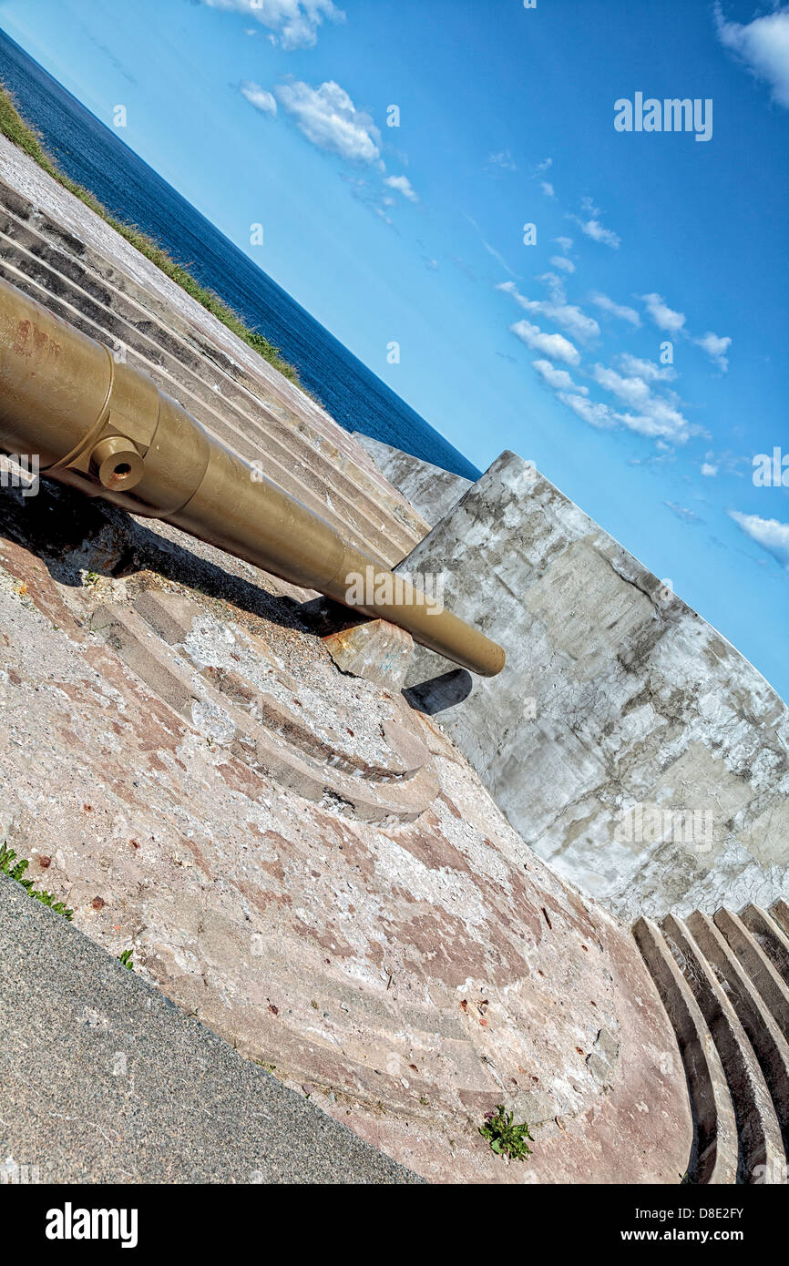 Pistole Batterie installiert am Cape Spear, den Eingang zum St. Johns Hafen während dem ersten Weltkrieg zu verteidigen. Stockfoto