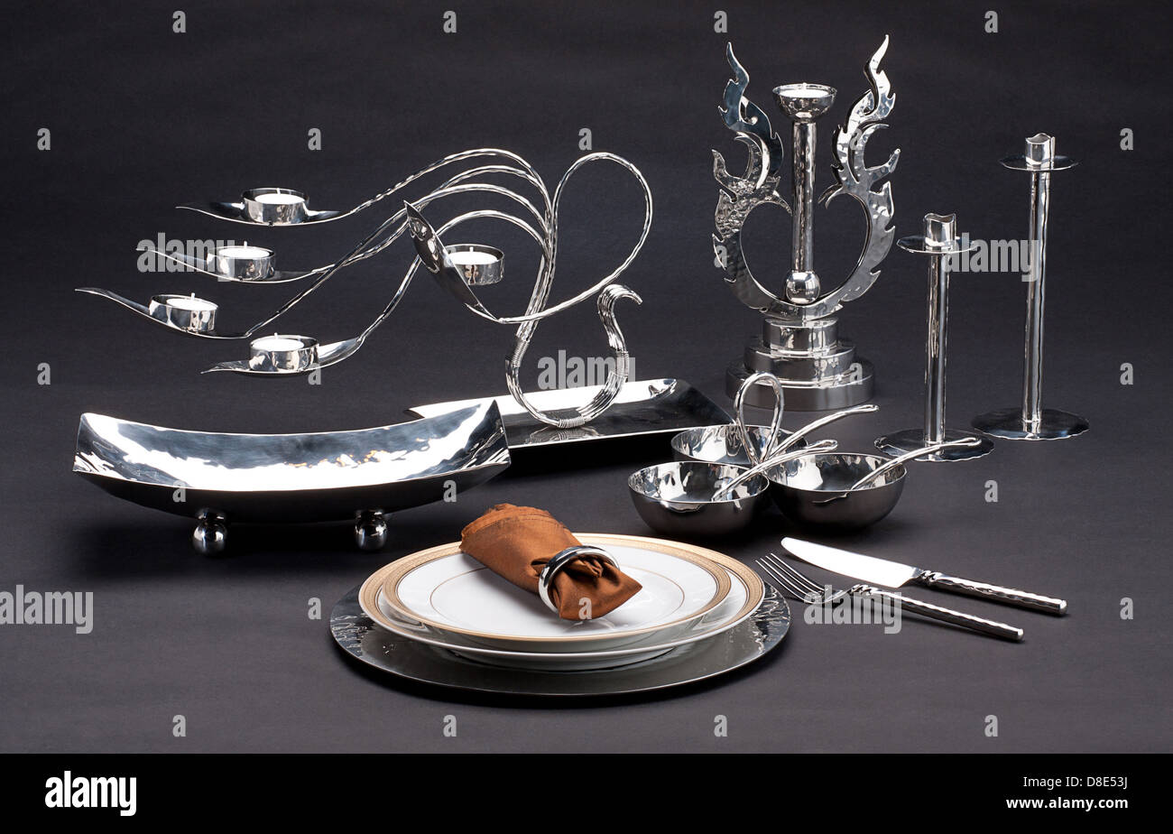 Satz von Luxus Edelstahl Kücheanlagen Stockfoto