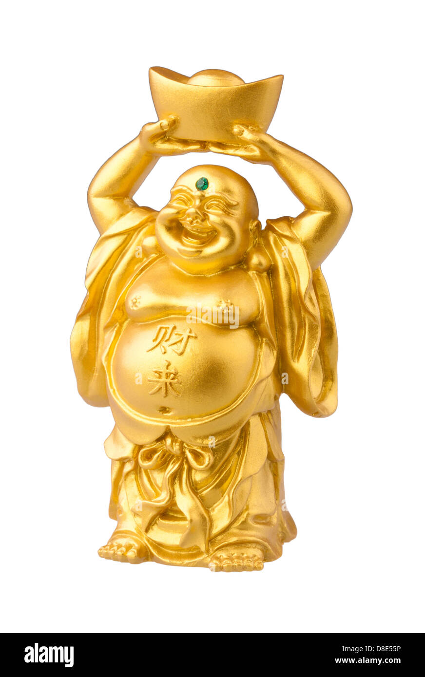 Lächeln Sie, fat Buddha-Statue auf weißem Hintergrund Stockfoto