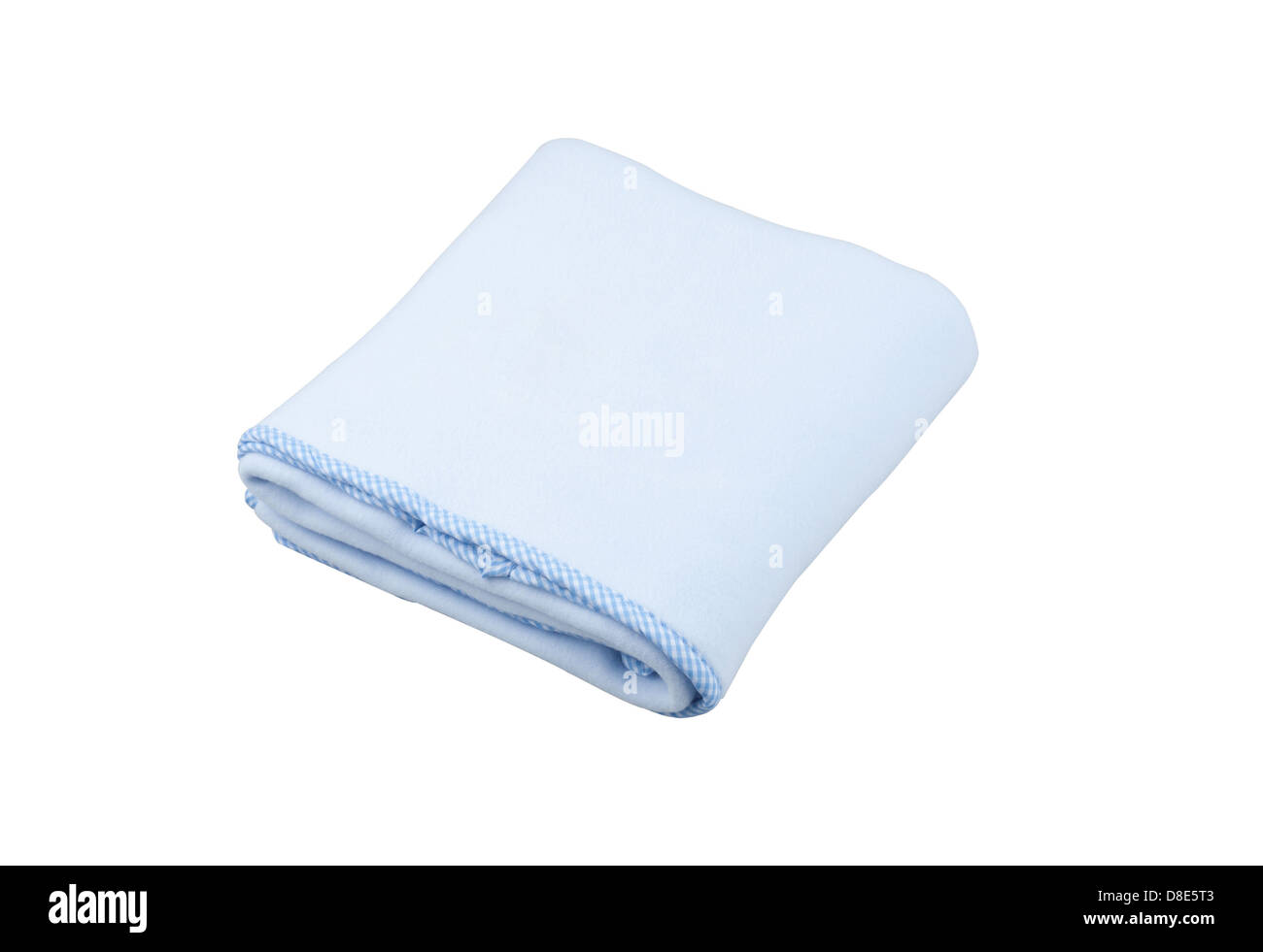 blaue Fleece-Decke für Baby auf weißem Hintergrund Stockfoto