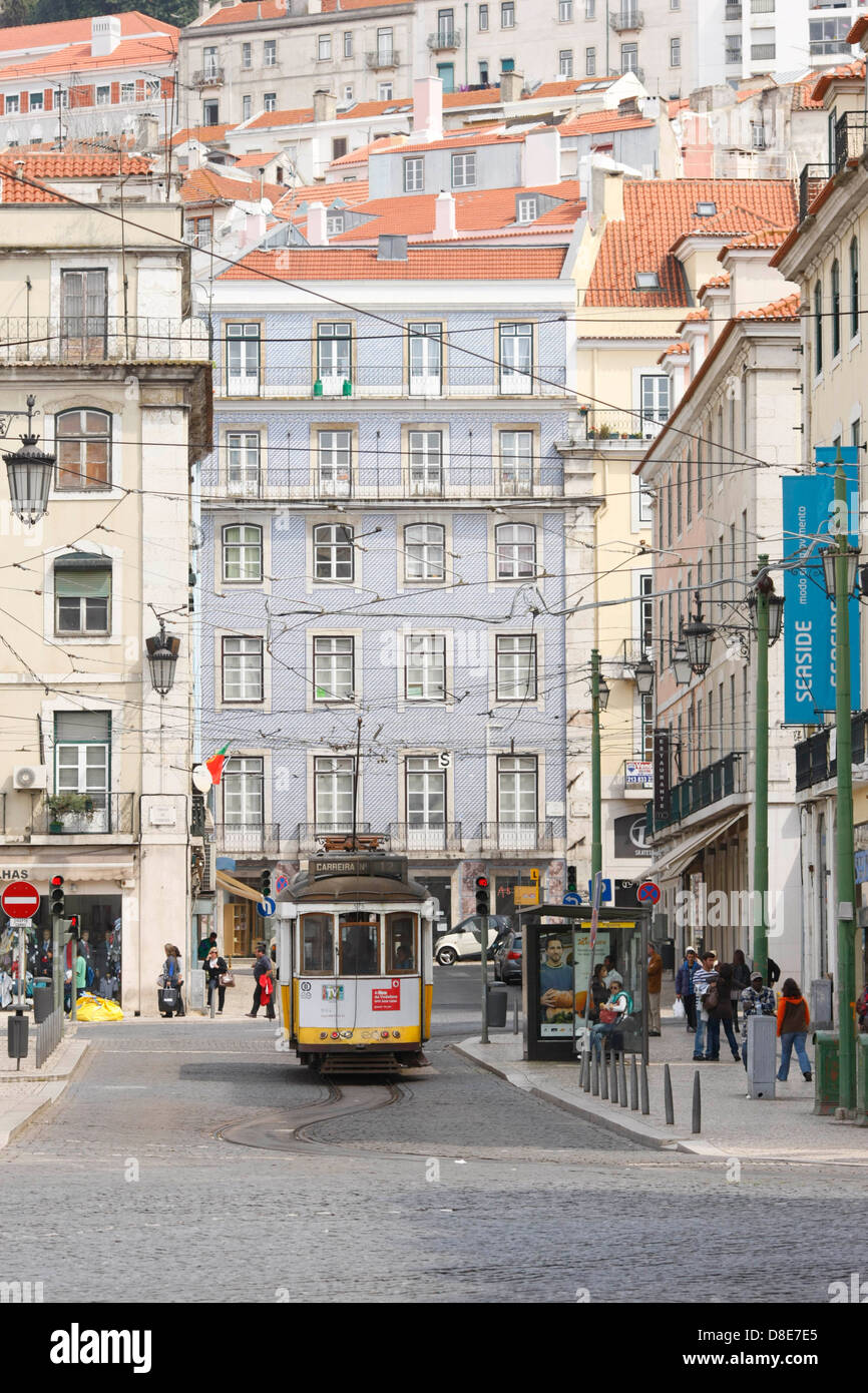 Straßenbahn am Praca da Figueira, Lissabon, Portugal Stockfoto