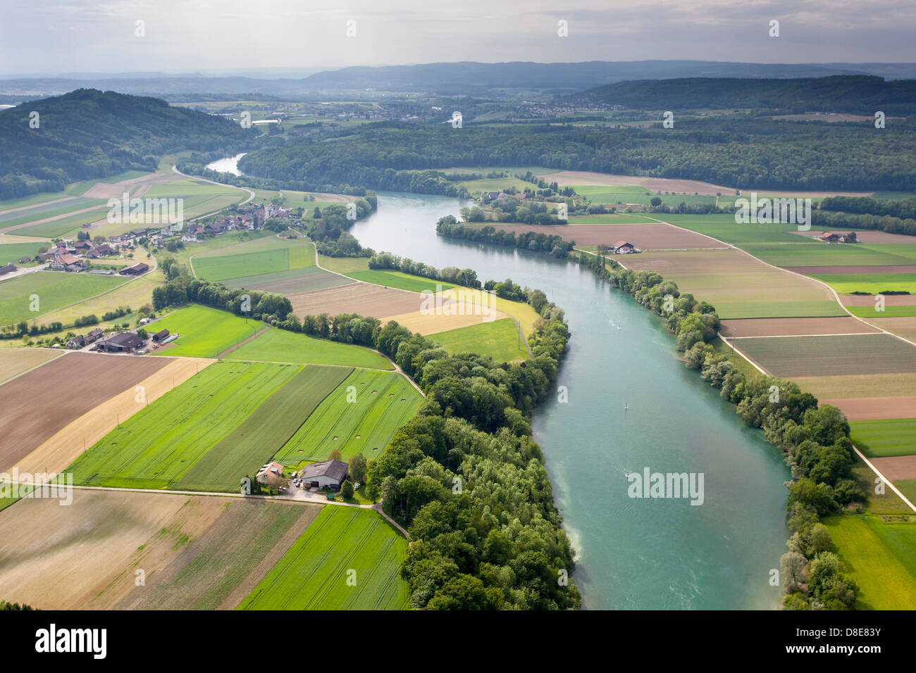Felder am Rhein Stockfoto