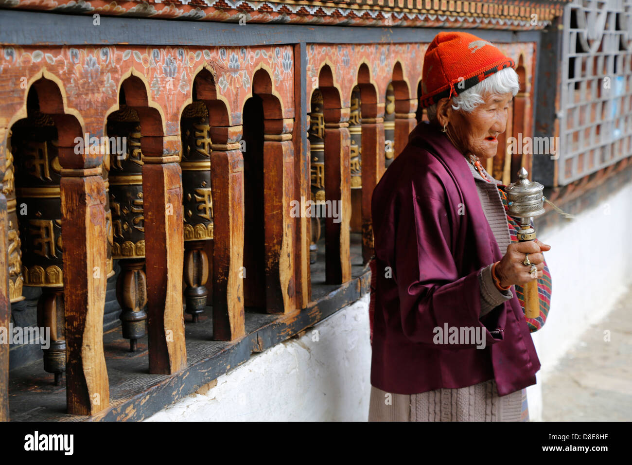 Gebetsmühlen, Changangkha Lhakhang, Thimphu, Bhutan, Asien Stockfoto