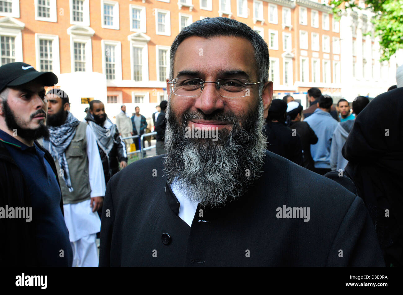 Die Extremisten Islamist Anjem Choudary auf einen Protest außerhalb der US-Botschaft in London, Vereinigtes Königreich. Stockfoto