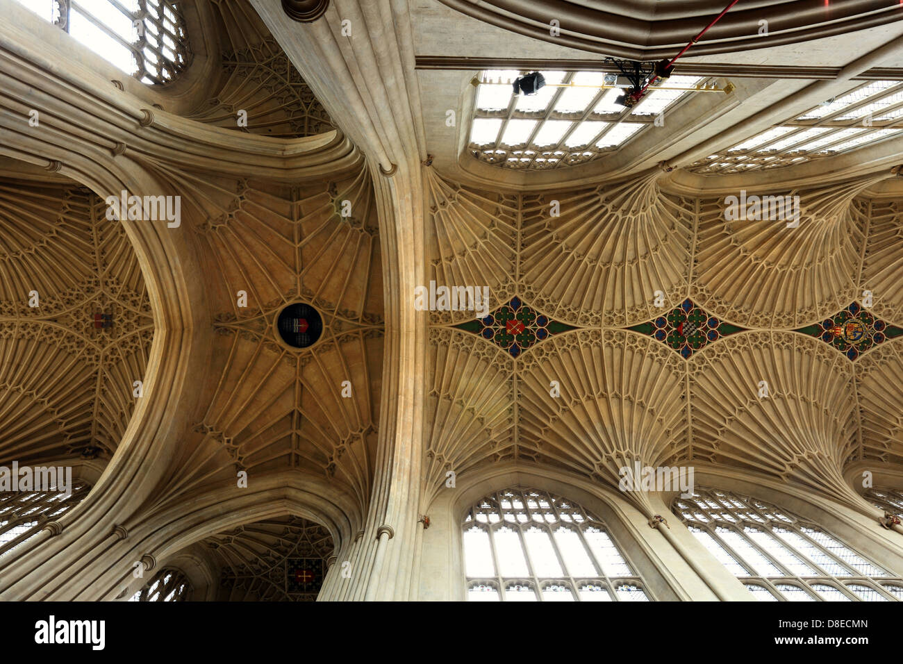 Die bemerkenswerte Fan-gewölbte Decke des Bath Abbey in Gloucestershire, England Stockfoto