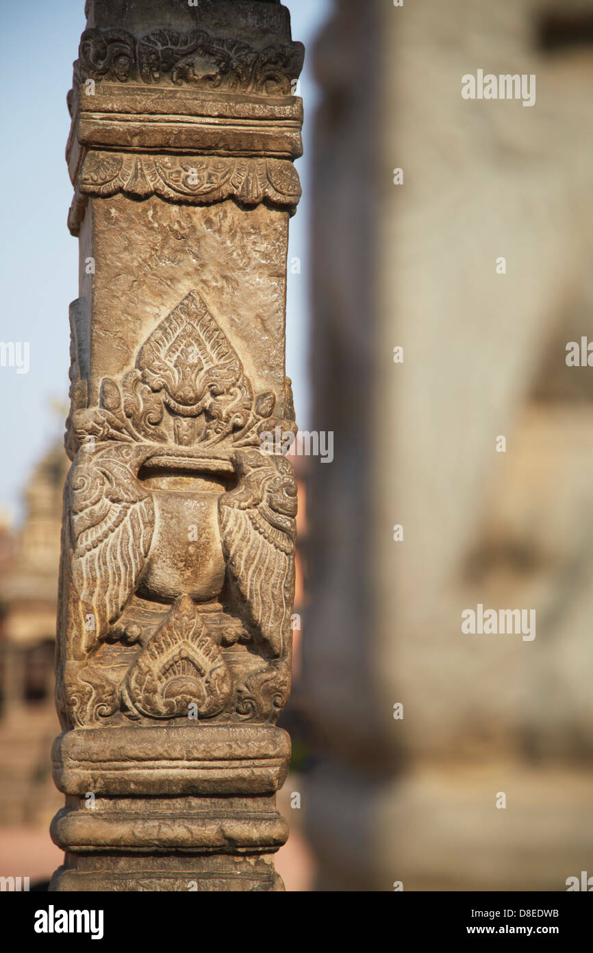 Detail der Säule der Durbar Square, Bhaktapur (UNESCO-Weltkulturerbe), Kedarnath Tempel, Tal von Kathmandu, Nepal Stockfoto