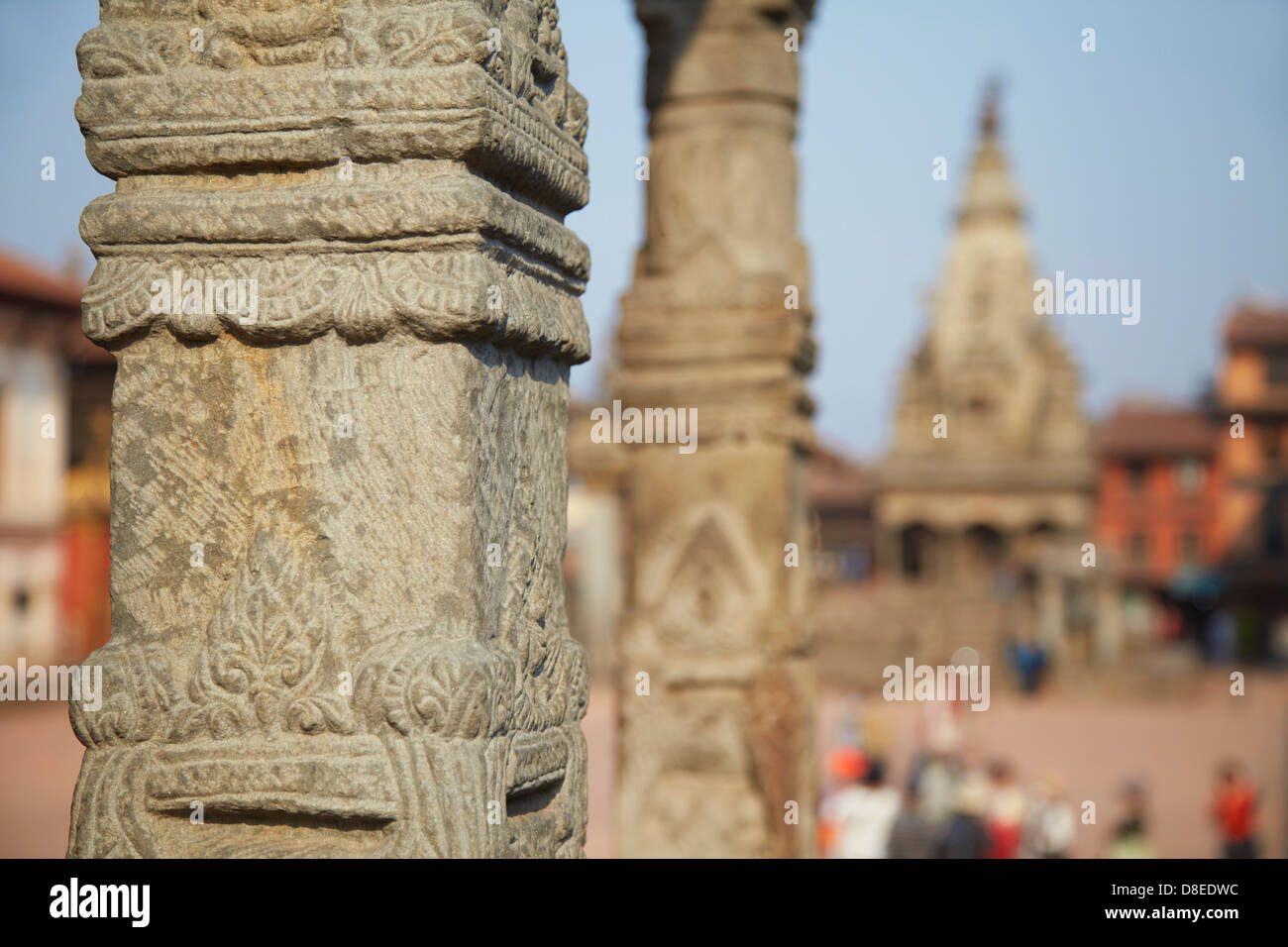 Detail der Säule der Durbar Square, Bhaktapur (UNESCO-Weltkulturerbe), Kedarnath Tempel, Tal von Kathmandu, Nepal Stockfoto