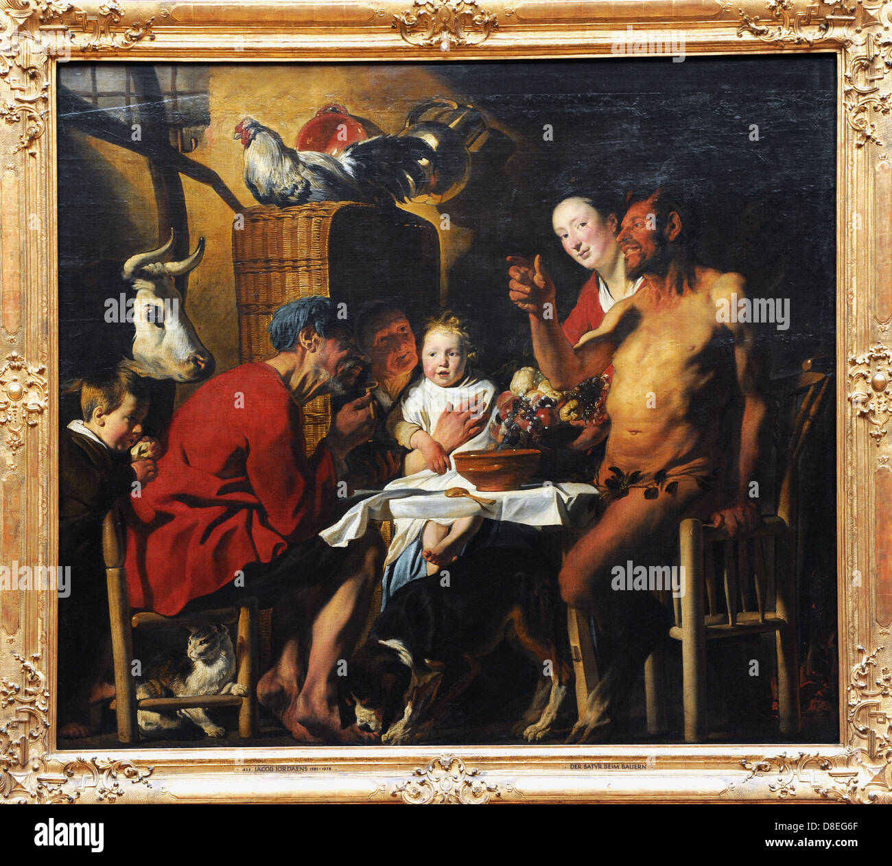 Jacob Jordaens (1593 – 1678). Flämischen Barock Maler. Der Satyr und der Bauer. 1620-1621. Alte Pinakothek. München. Deutschland. Stockfoto