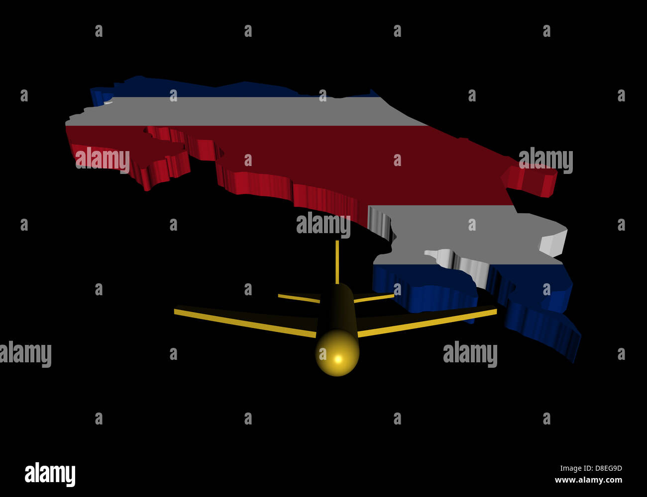 Flugzeug abheben aus Costa Rica Karte Flagge Abbildung Stockfoto