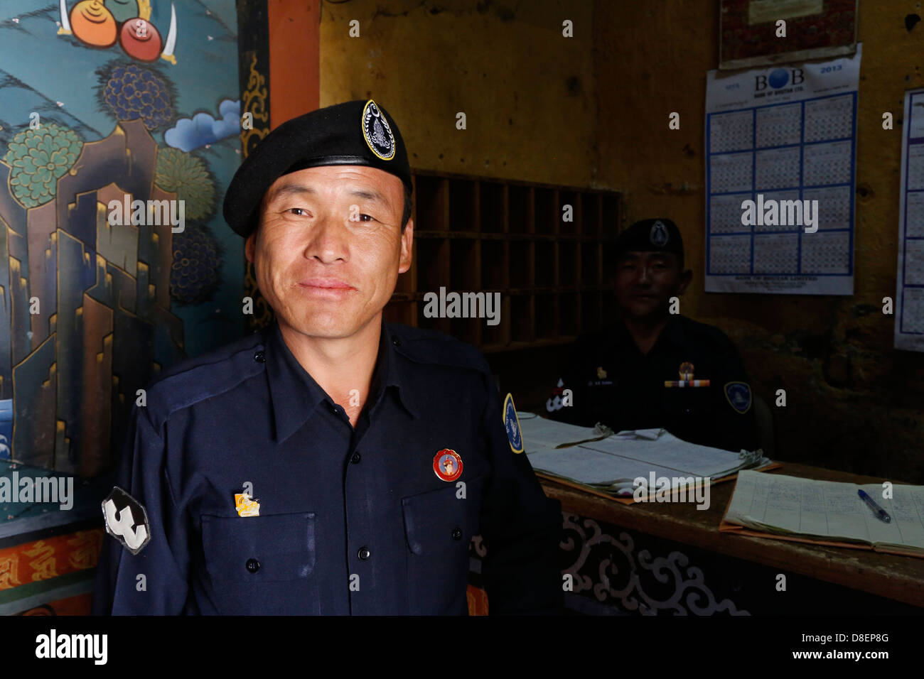 Polizist in Kloster, Paro, Bhutan, Asien Stockfoto