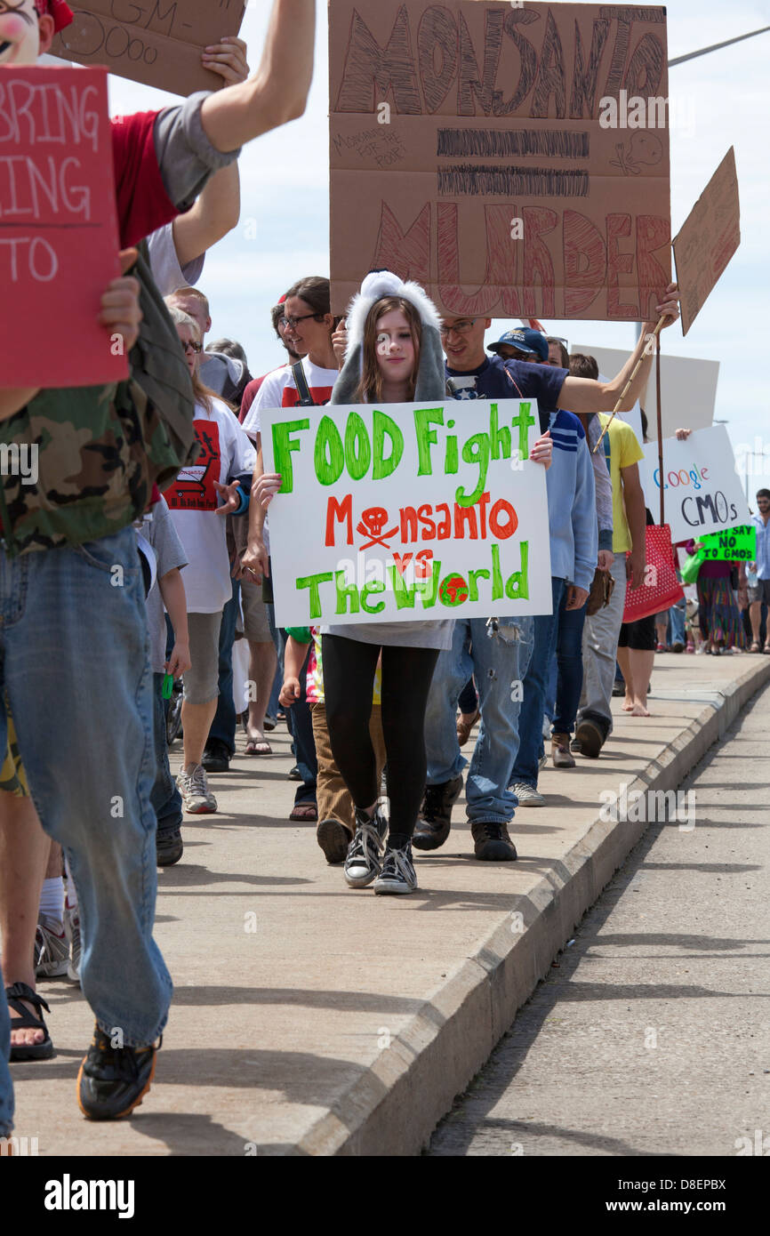 "März gegen Monsanto" Proteste gentechnisch veränderte Lebensmittel Stockfoto