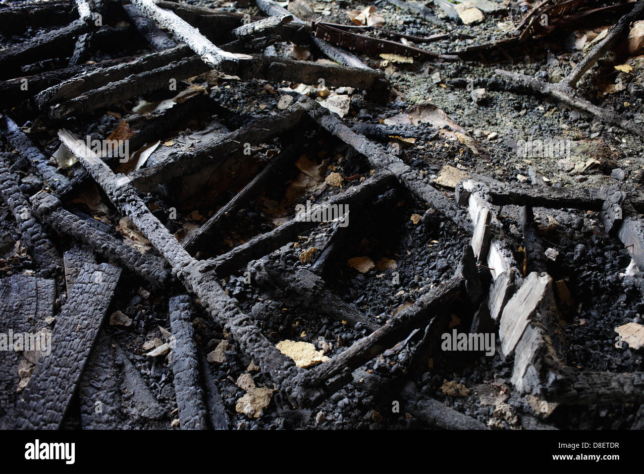 Berlin, Deutschland, verkohlte Reste verbrannt Industrieruine Stockfoto