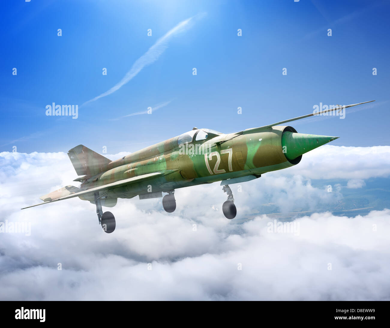 Sowjetische MiG-21 Mehrzweck Jet Flugzeug im Flug Stockfoto