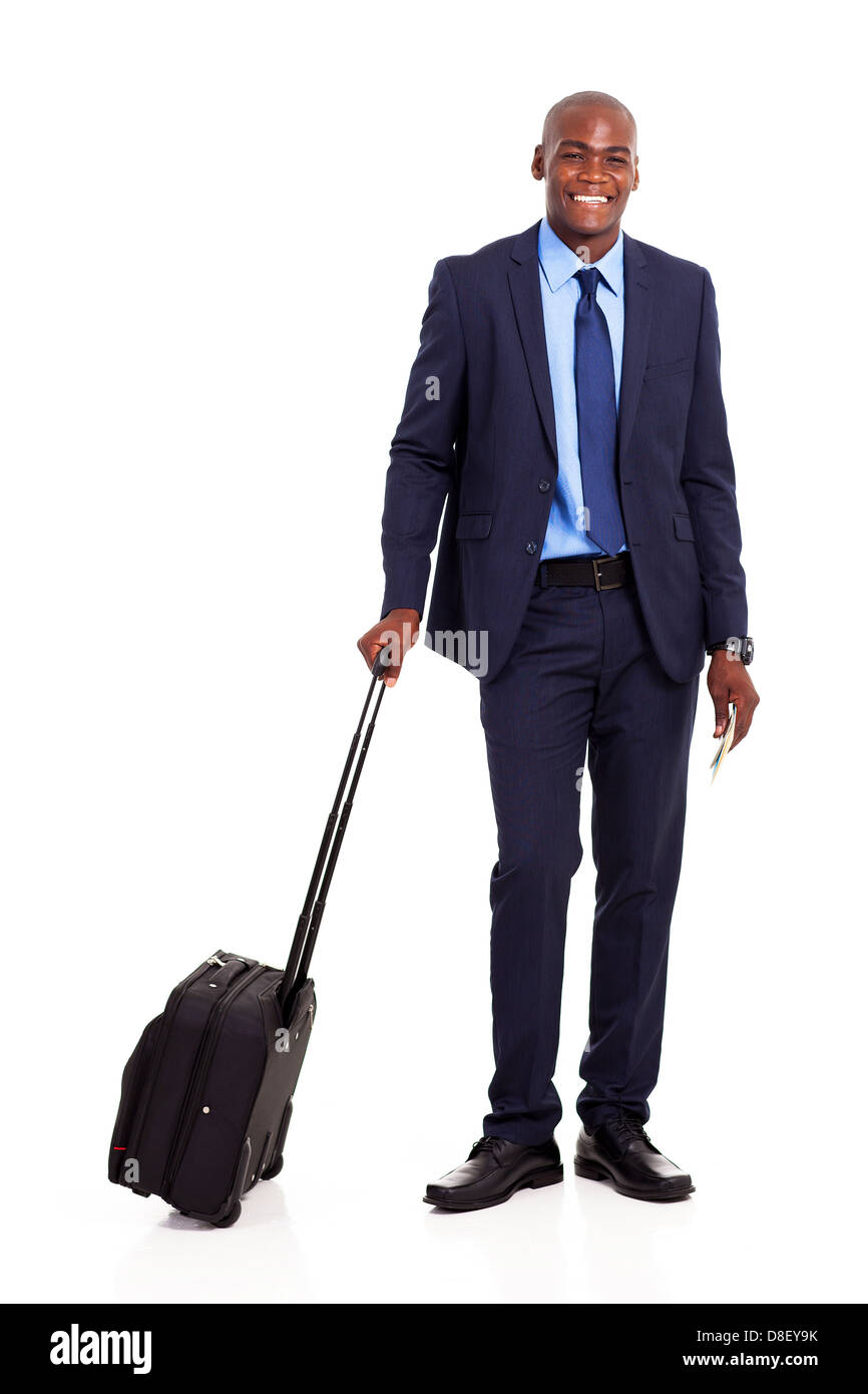 African american Business Reisenden in voller Länge Portrait isoliert auf weiss Stockfoto