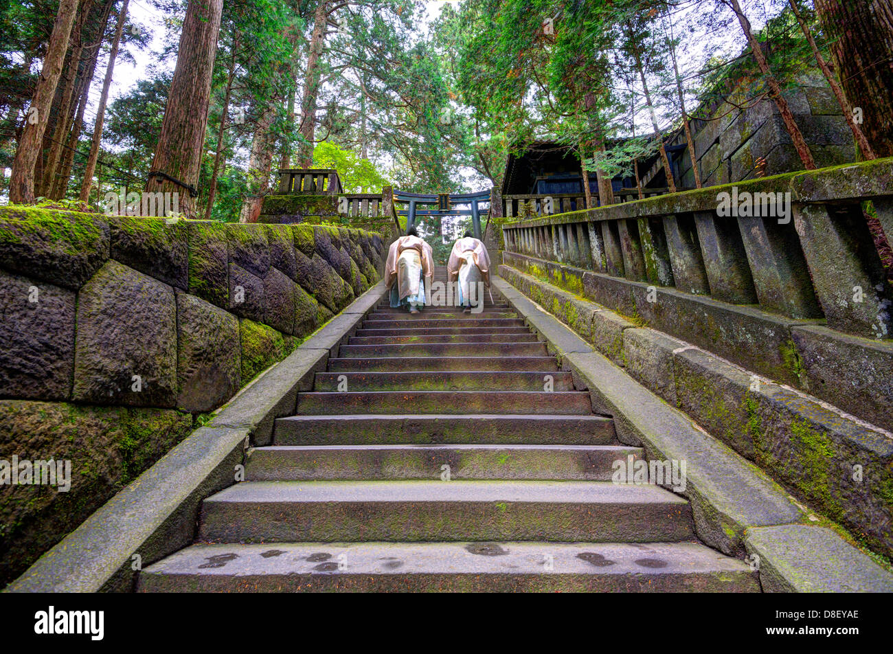 Shinto priests at Toshogu Shrine in Nikko, Japan. Stockfoto