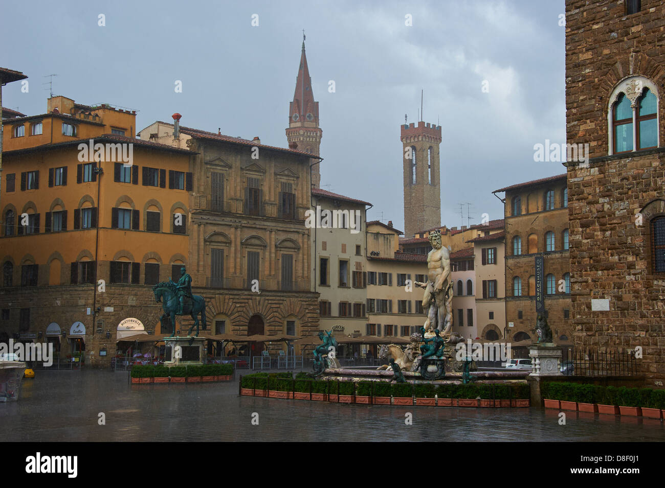 Europa, Italien, Florenz, Neptun-Brunnen auf der Piazza della Signoria, UNESCO-Weltkulturerbe Stockfoto