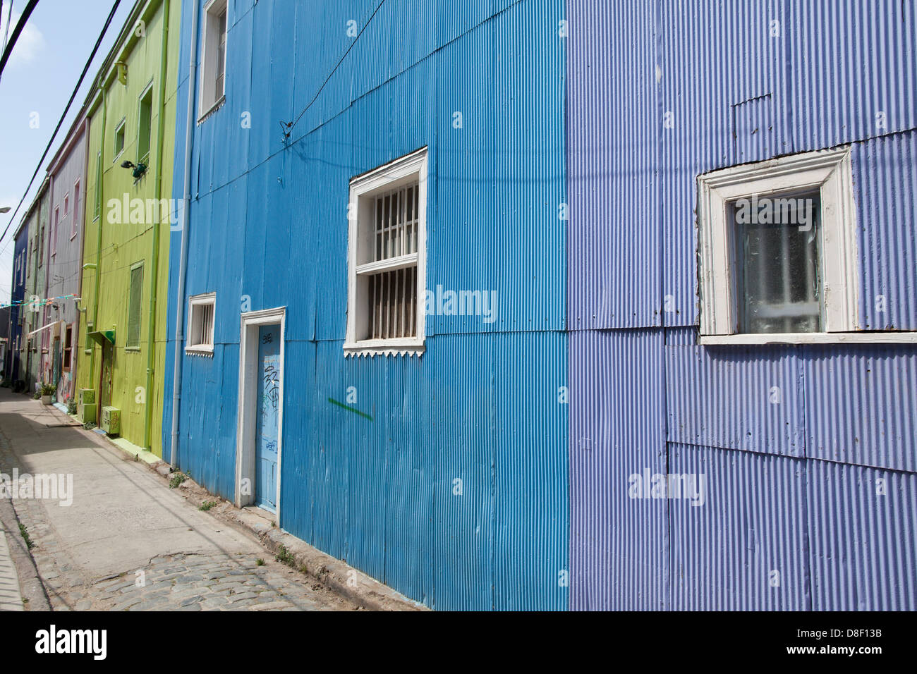 Bunte Häuser in Valparaiso Cerro Alegre Stockfoto