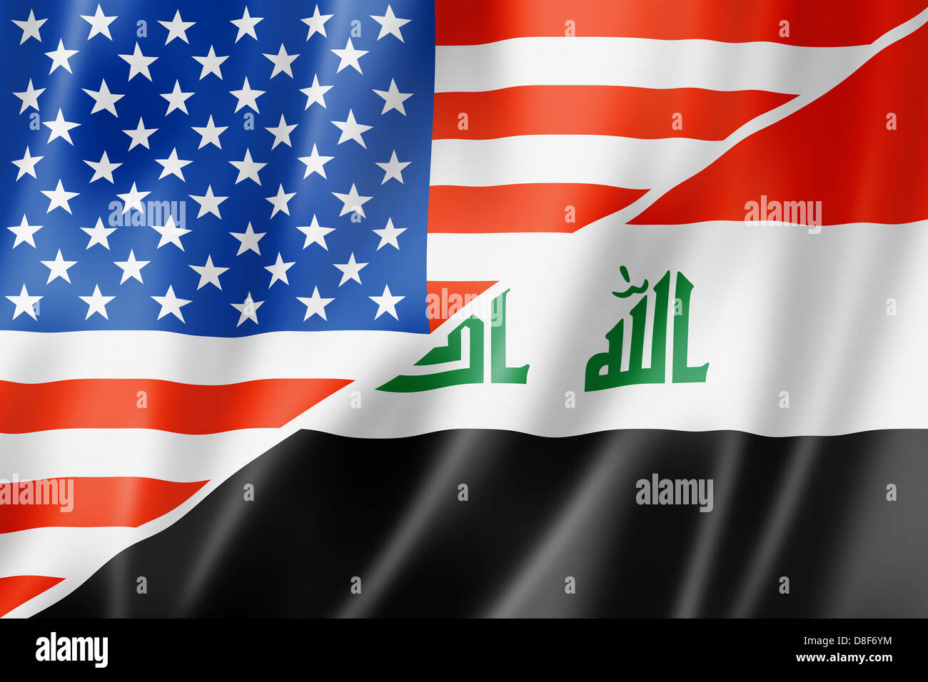 USA und Irak Flagge gemischt, dreidimensional zu rendern, Abbildung Stockfoto