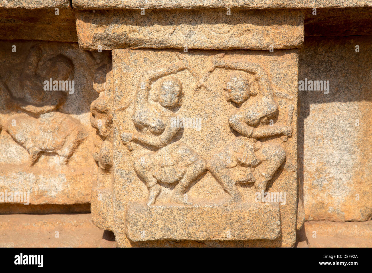 Steinschnitzereien, Hazararama Tempel, Hampi, Indien Stockfoto