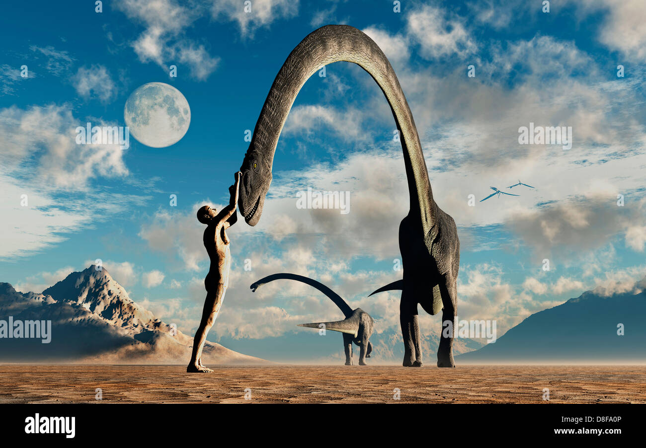 Adam & Sauropod Dinosaurs. Stockfoto