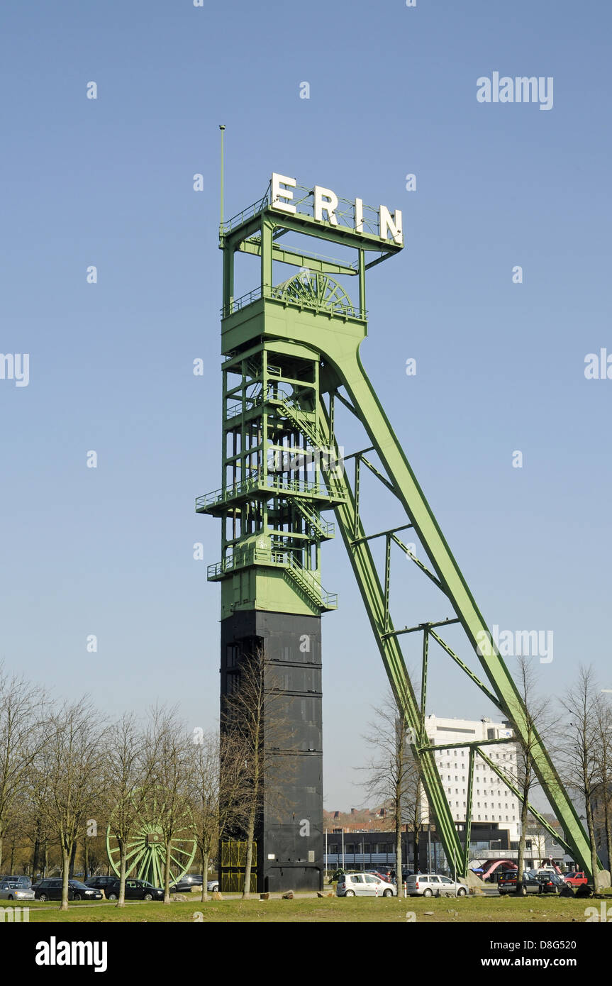 Förderturm der ehemaligen Zeche Erin Stockfoto