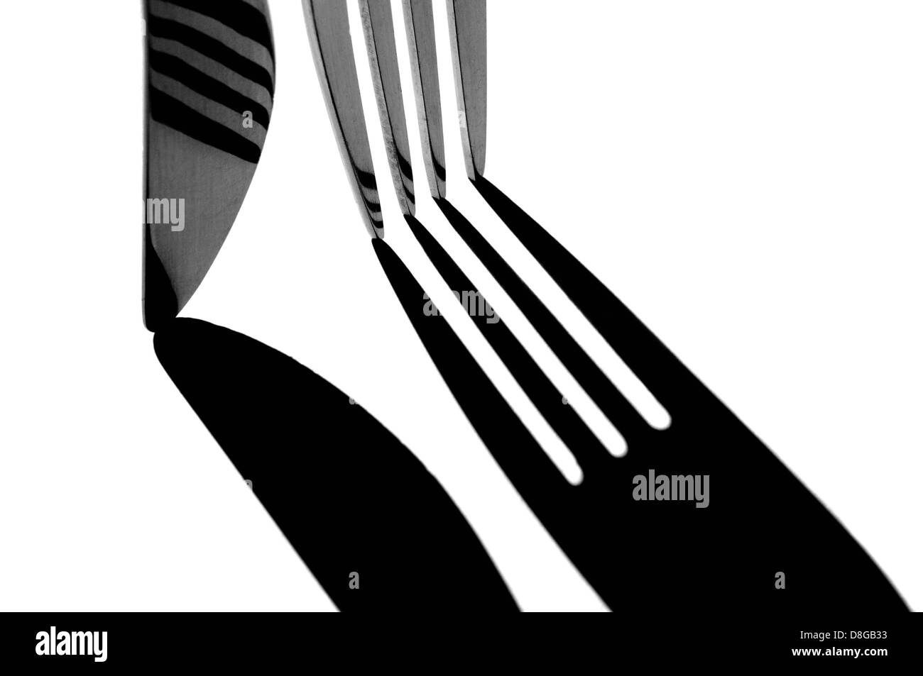 Schwarz / weiß verarbeitet ausgeschnittene Bild von Besteck. Stockfoto