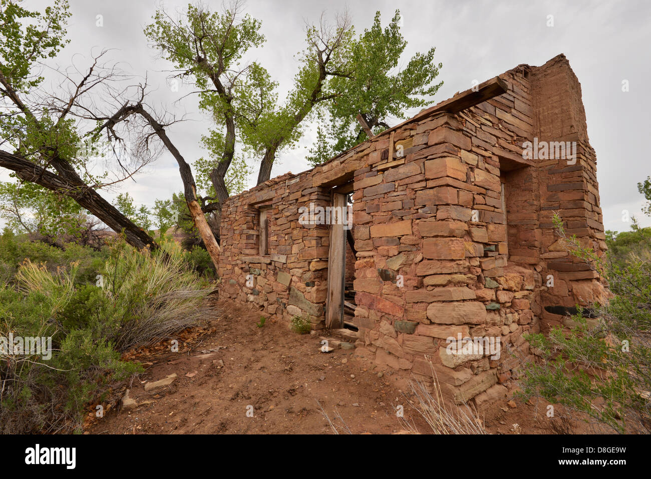 Ruinen eines Steinhauses in Blue Valley, Utah. Stockfoto