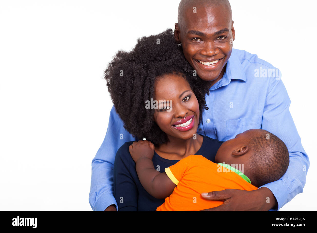 schöne junge afroamerikanische Familie auf weiß Stockfoto