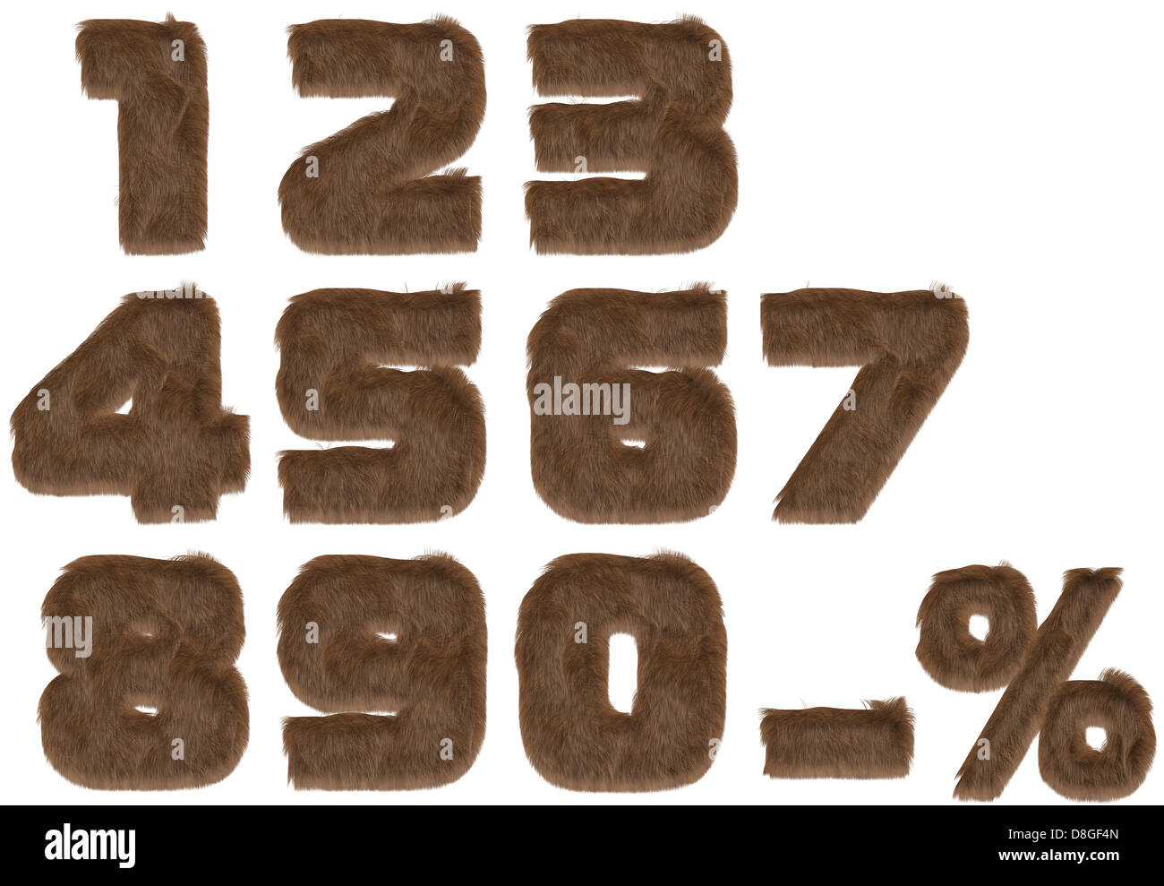 Zahlen aus Pelz Alphabet hergestellt. Stockfoto