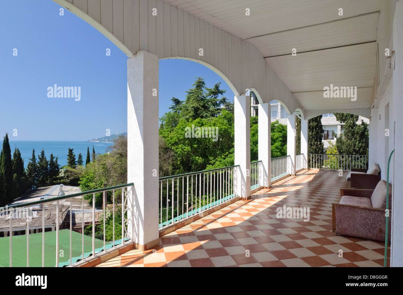 Balkon des Massandra Hotel, Jalta, Krim, Ukraine Stockfotografie Alamy