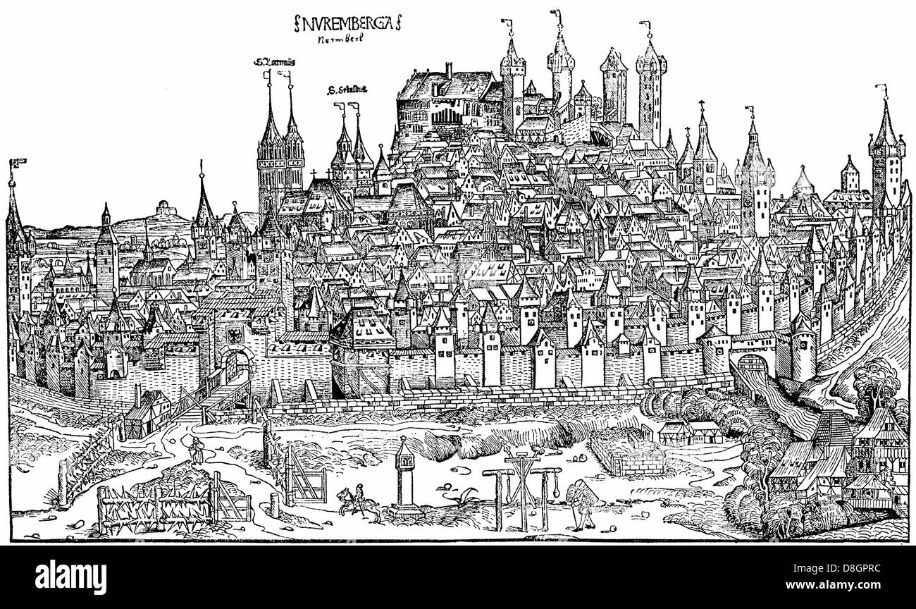 Stadtansicht von Nürnberg, 15. Jahrhundert, Deutschland, Europa, Stockfoto