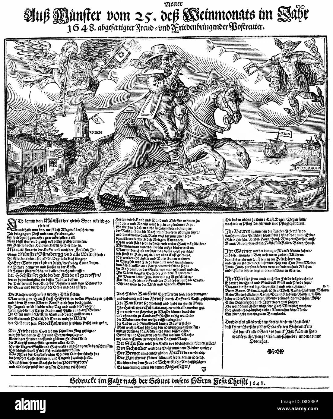 Historische Abbildung, Broschüre aus dem 17. Jahrhundert in Deutschland, Frieden in Westfalen im Jahre 1648 Stockfoto