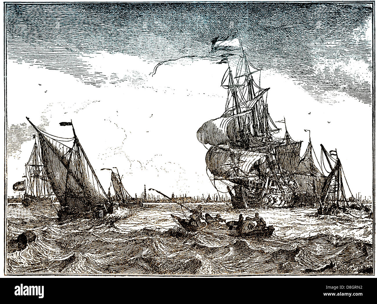 Niederländische Piraterie versenden, 17. Jahrhundert, Niederlande, Europa Stockfoto