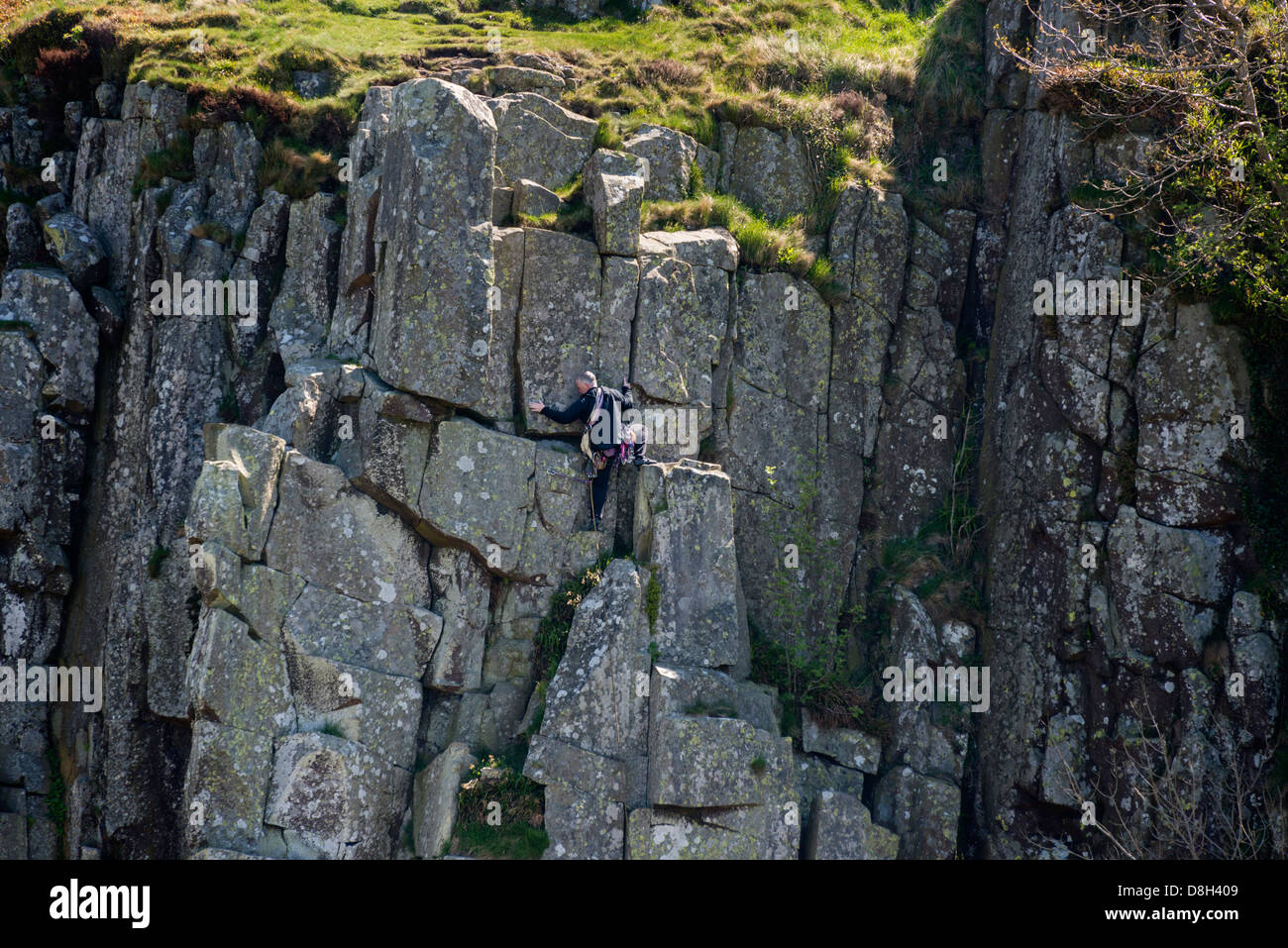 Kletterer am Peel Crag in Northumberland Stockfoto