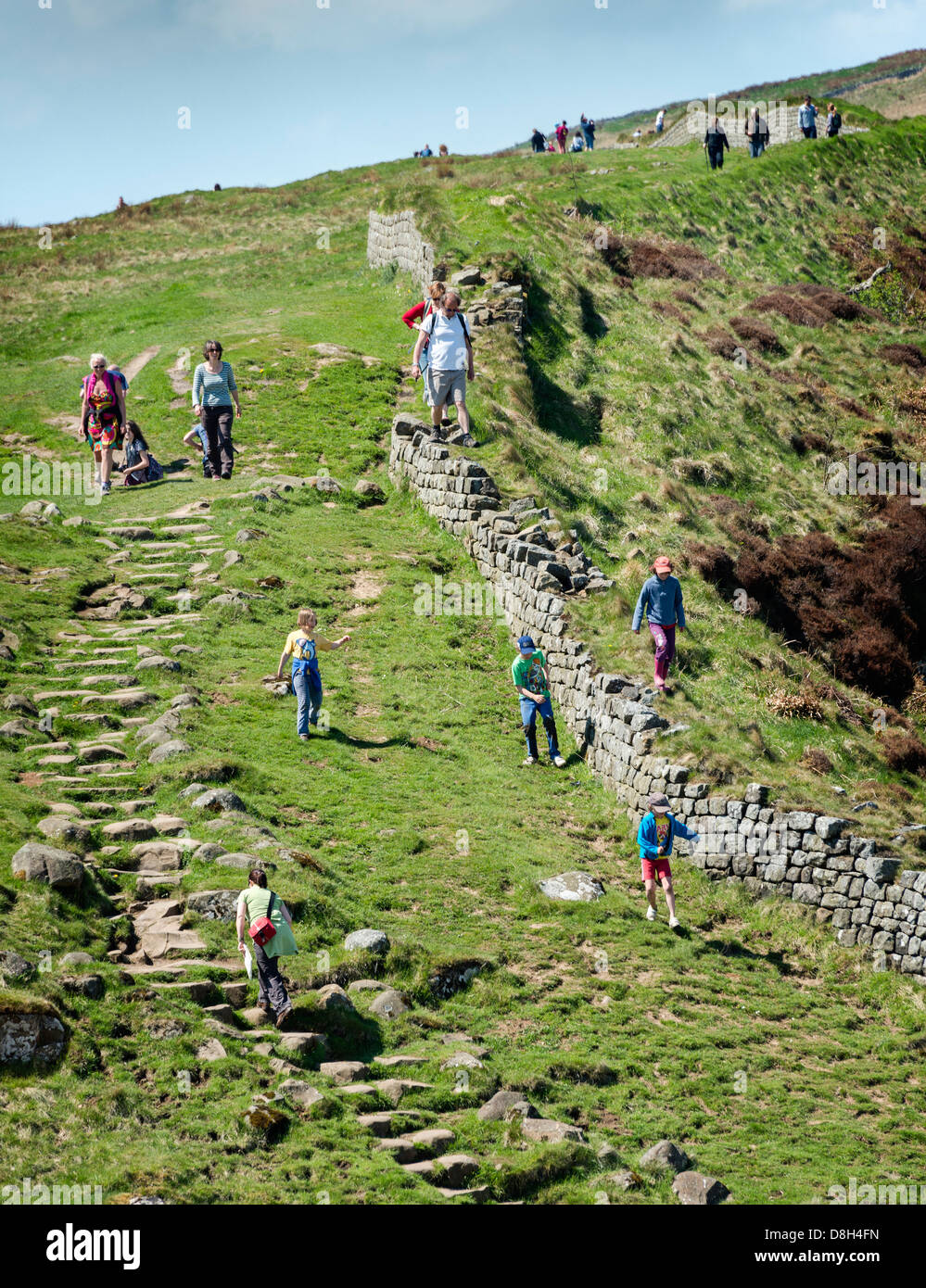 Familien Wandern Hadrianswall Stockfoto