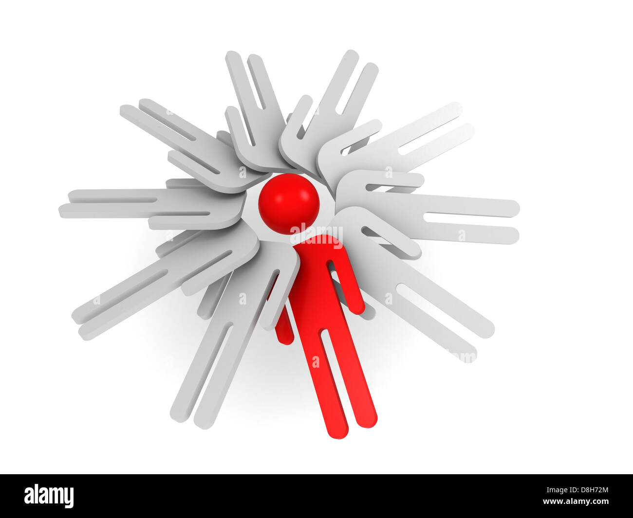 Allgemeine Vorstellung Konzept. Runde Array schematische weißer 3d Menschen mit einem roten Kopf Stockfoto