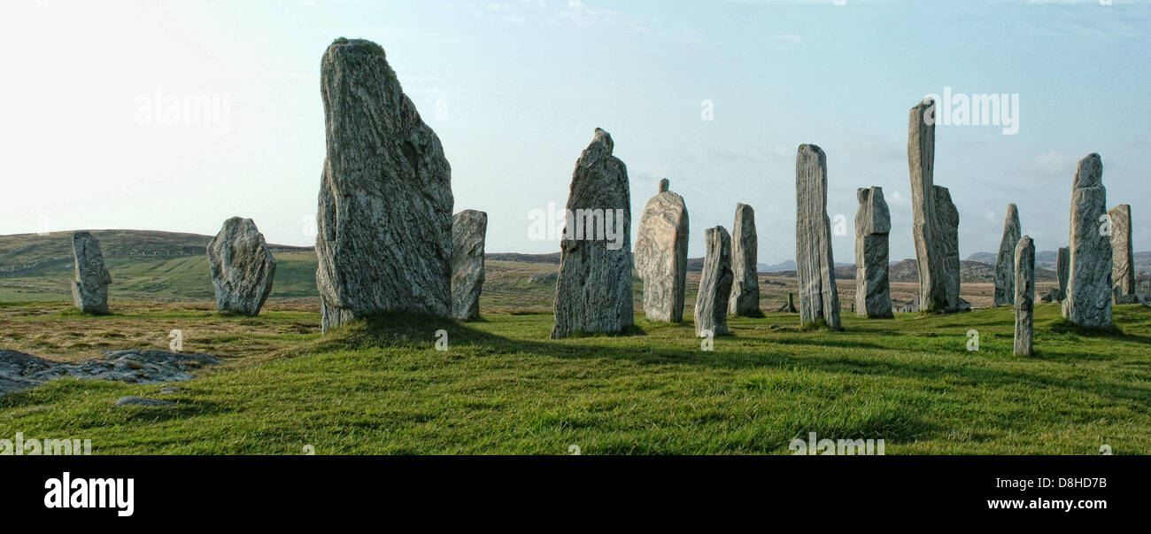 Breite Schuss der Standing Stones Isle of Lewis Callanish, Schottland Stockfoto