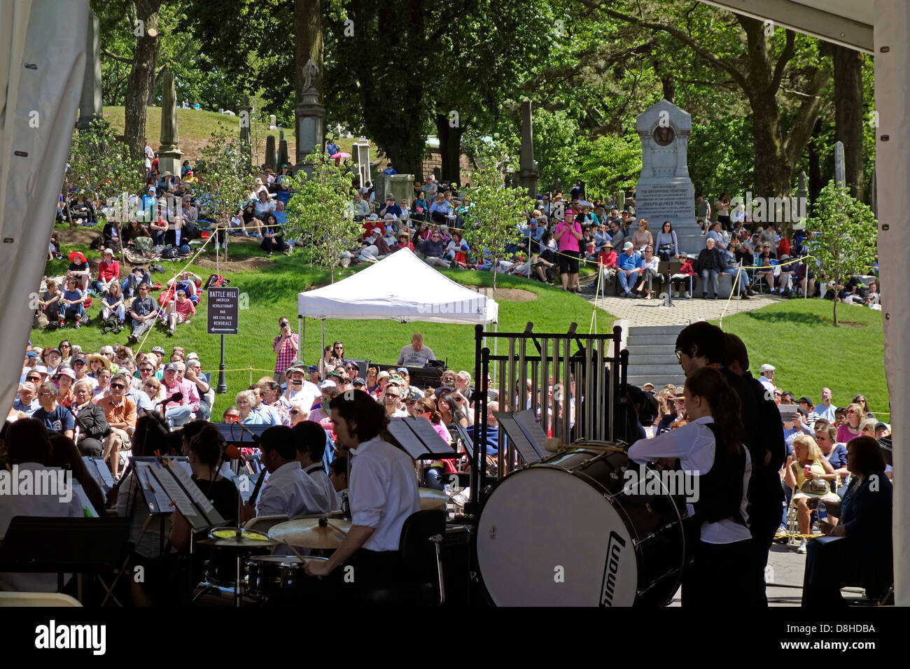 Memorial Day Konzert am Green-Wood Cemetery Eingang Stockfoto