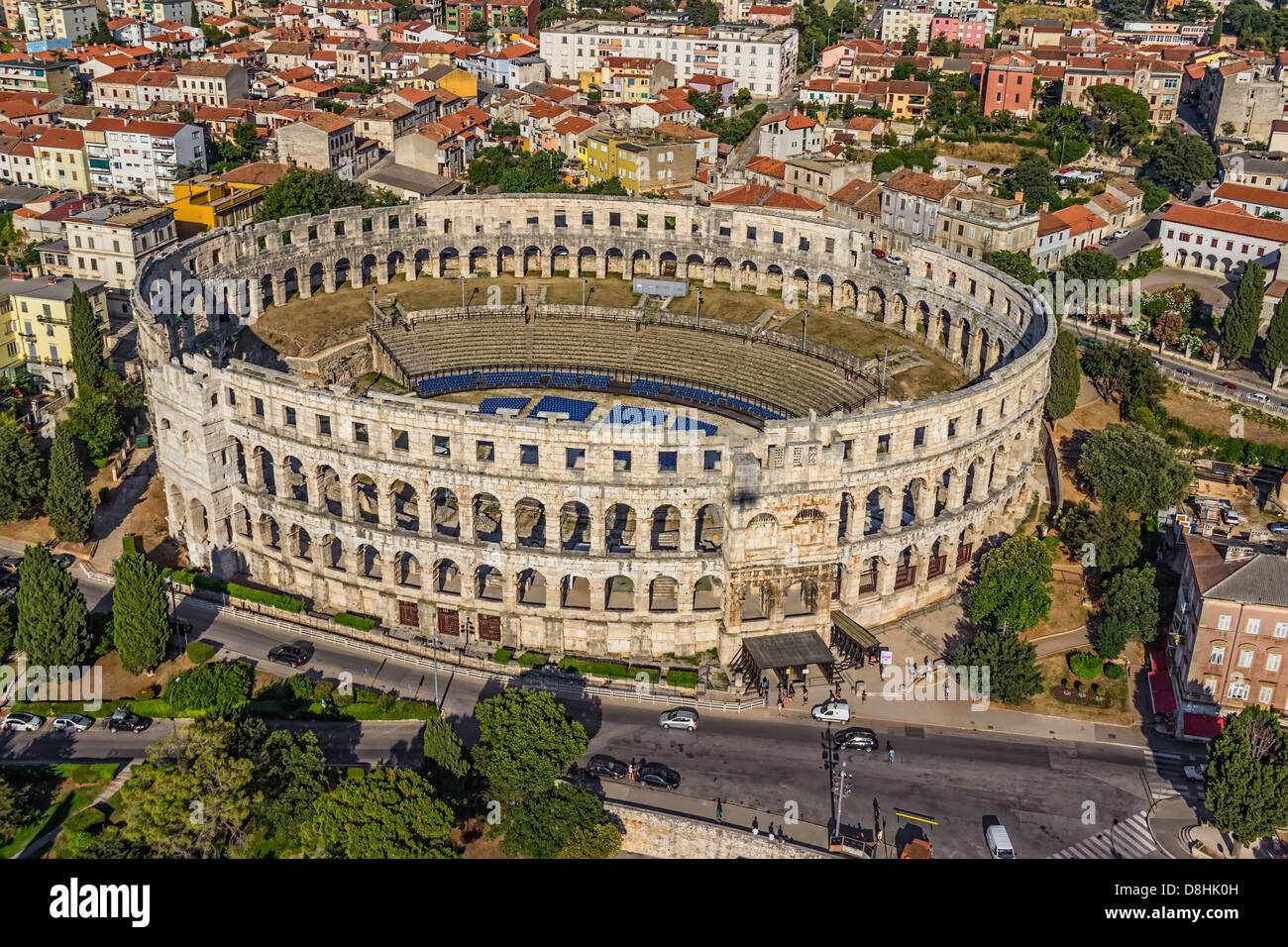 Römische Zeit Arena in Pula, Detail, Kroatien. UNESCO-Weltkulturerbe. Stockfoto