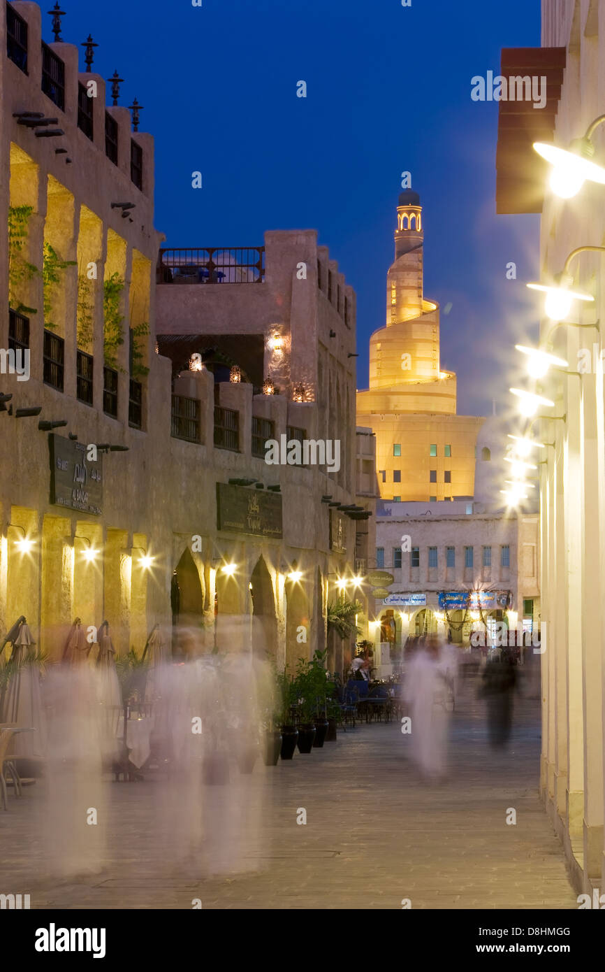 Katar, Naher Osten, Arabische Halbinsel, Doha, die restaurierte Souq Waqif mit Schlamm gerendert Geschäfte Stockfoto