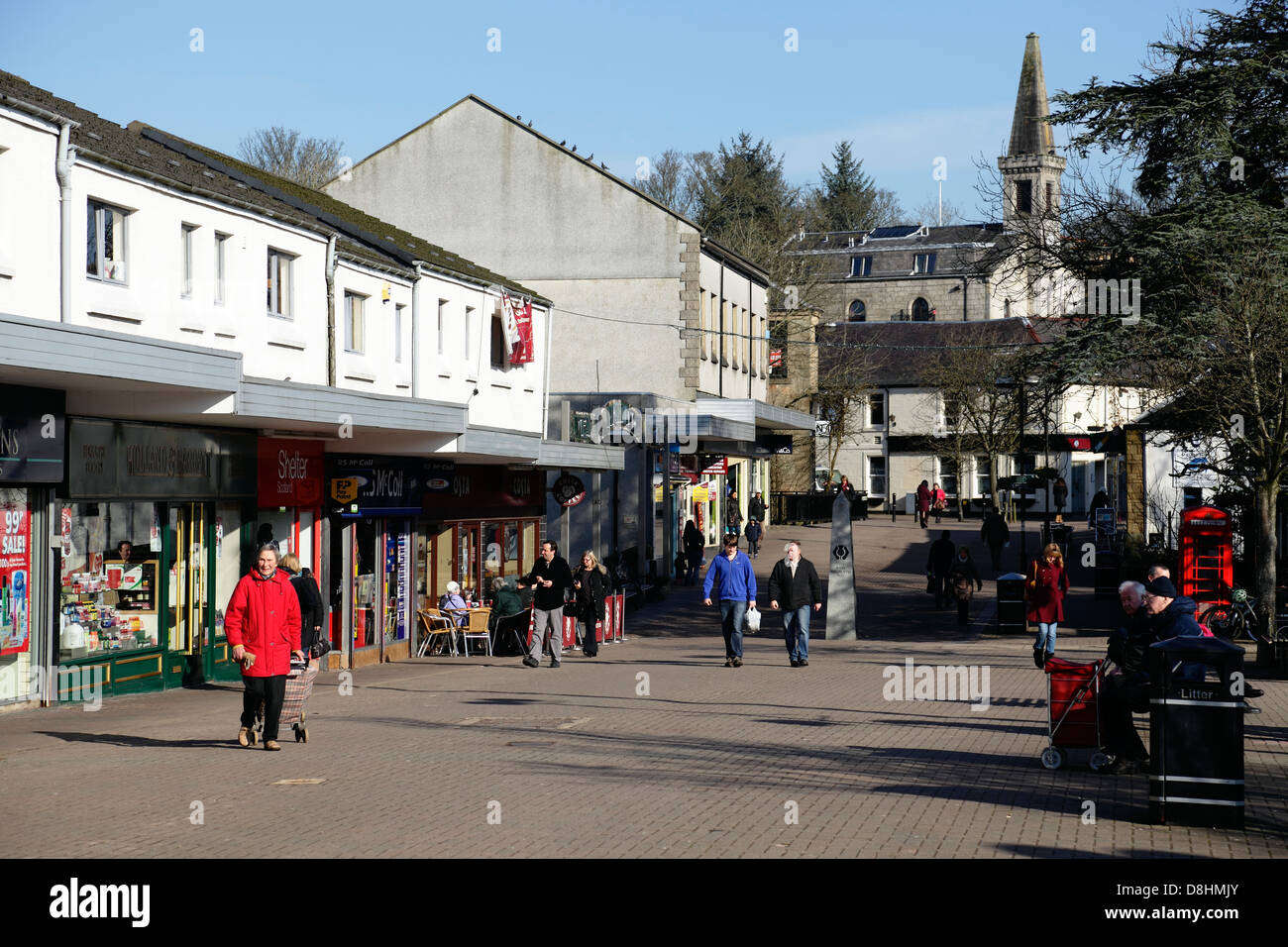 Milngavie Innenstadt Fußgängerzone zu Beginn des West Highland Way, East Dunbartonshire, Schottland, Großbritannien Stockfoto