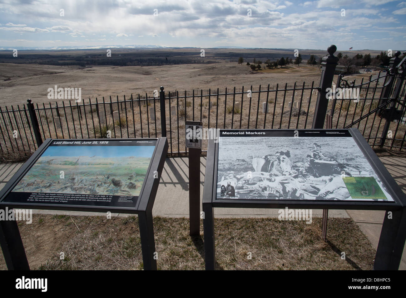 Die Schlacht von Little Bighorn National Monument Denkmal Zeichen. Stockfoto