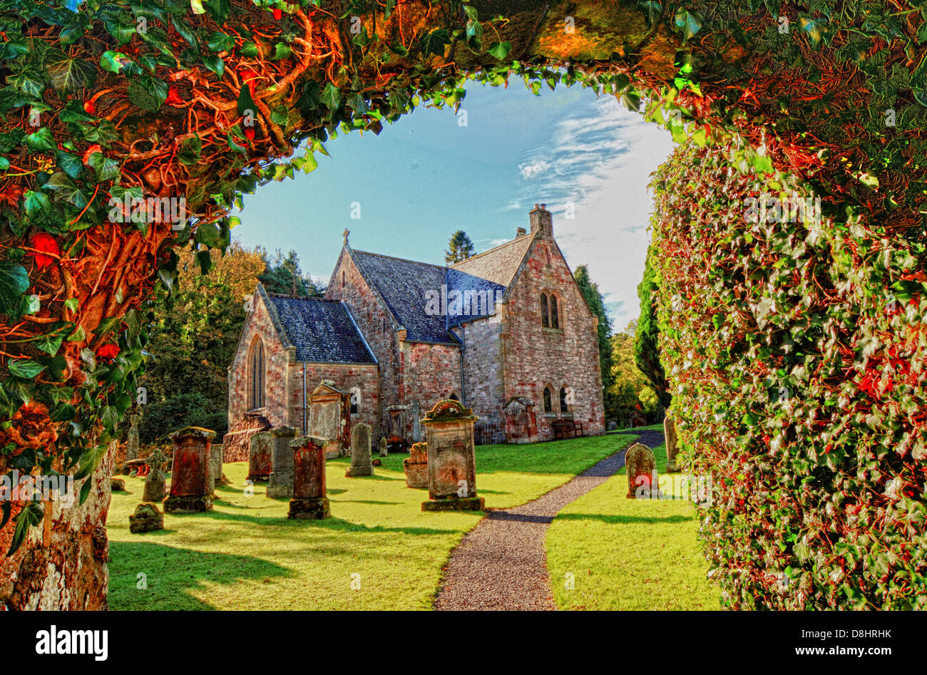 Herbst in Humbie Kirk, Parish Church, Humbie, Lothians, Schottland, Großbritannien, EH36 5PX Stockfoto