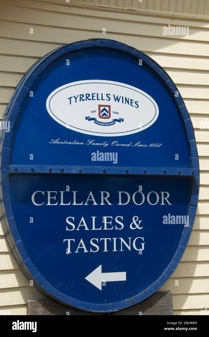 Close-up Tyrrells Weine Keller Tür Verkauf und Verkostung Hunter Valley New South Wales Australien Stockfoto