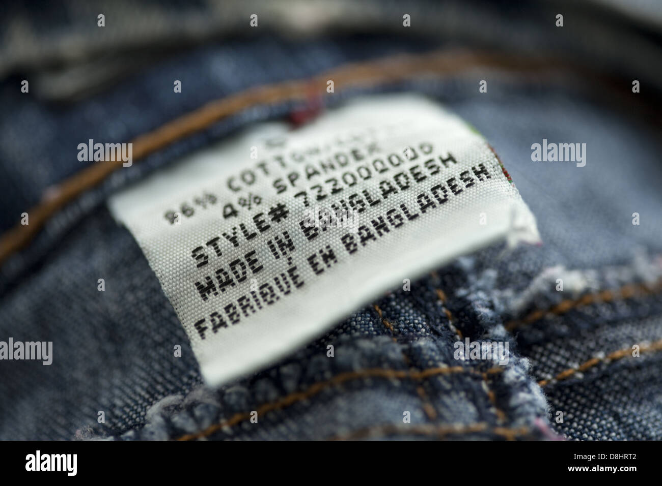Made in Bangladesch, Jeans-tag Stockfoto